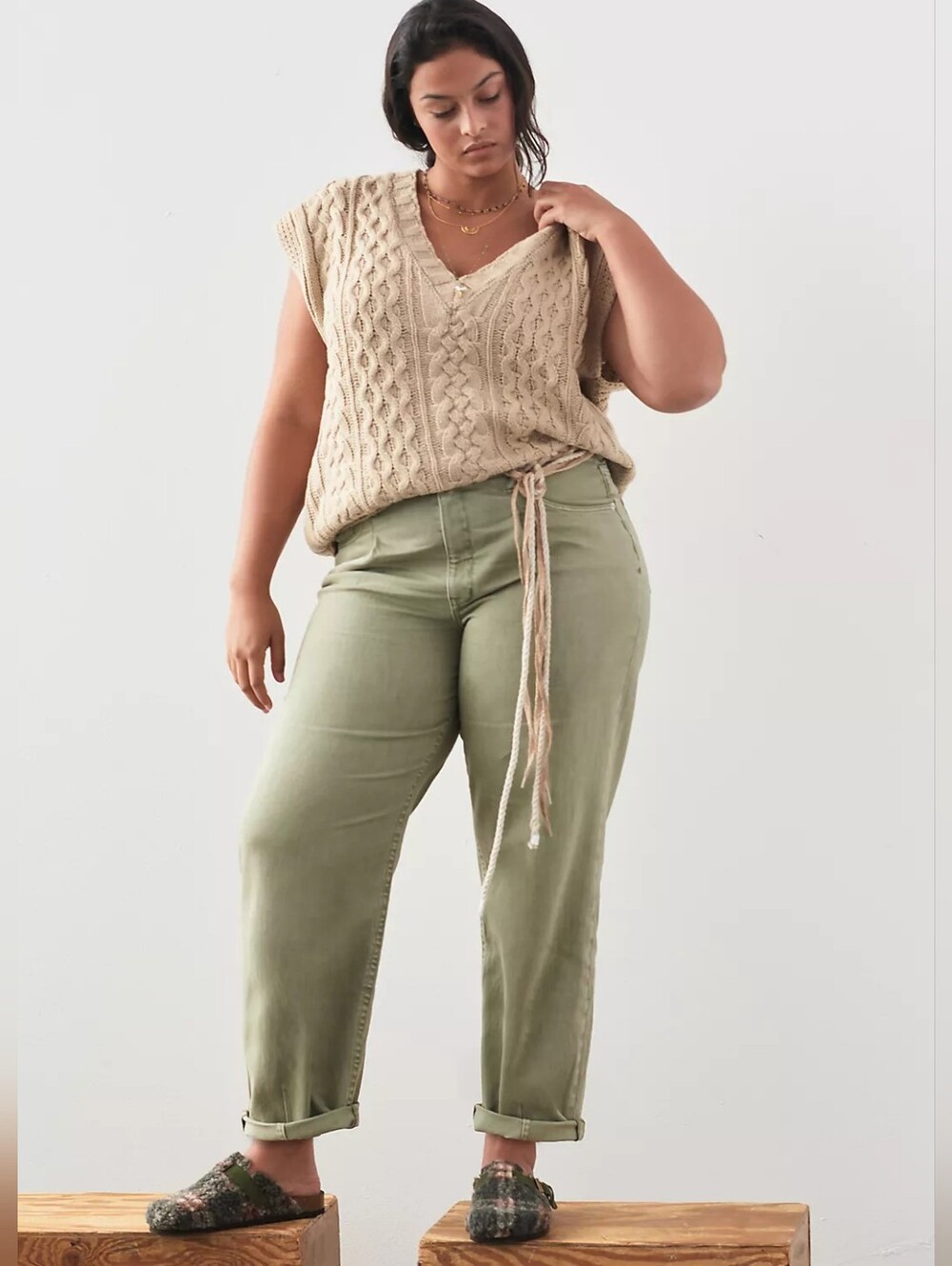 Pilcro Anthropologie+ Green The Breaker Relaxed High Rise Tapered Jeans Size 16W